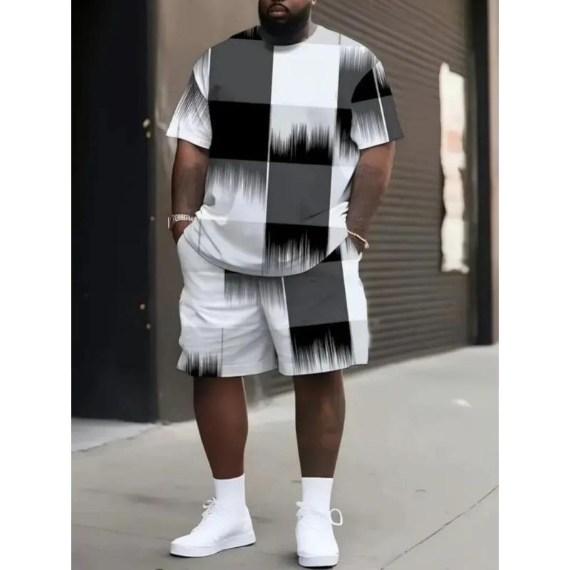 Fashion Men's Casual Suit 3D Casual Color Printing Summer T-shirt Shorts Simple