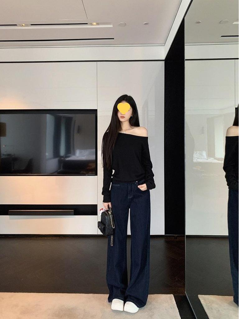 2025 Spring Women's Versatile Slimming Off/One-Shoulder Long-Sleeve T-Shirt