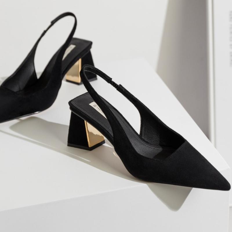 Fashion Suede Baotong Slippers Women's Fashion Pointed Shallow Mouth Set Foot Anti-slip Wear High Square Heel Shoes