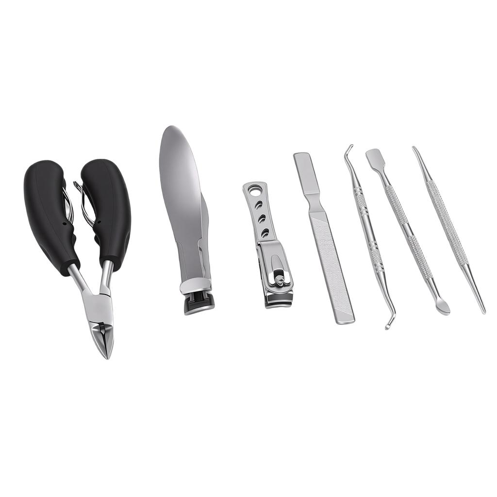 7pcs Toenail Clippers Ergonomic Handle Stainless Steel Nail Clippers Pedicure Tools with Storage Case