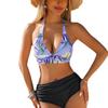 Split Bikini Swimsuit Women Tight Sexy Lace High Waist Print