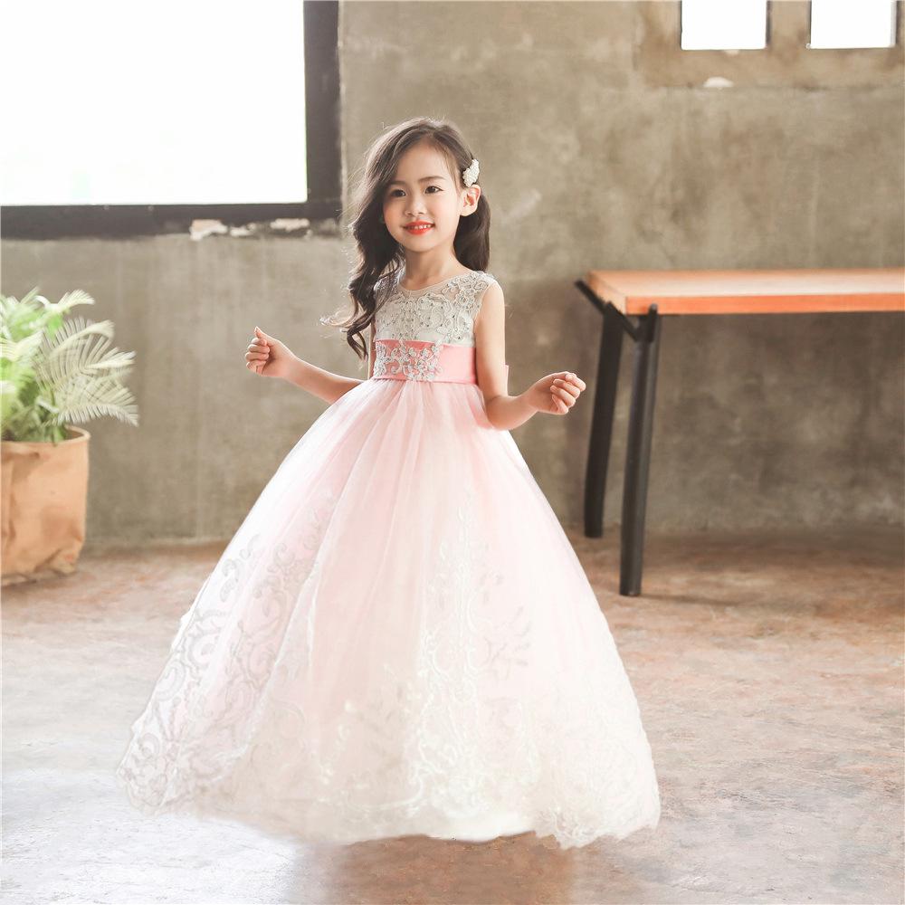 Elegantes Prinzessinnenkleid mit Puffärmeln und Spitze für Mädchen - Formelles Hochzeits-Blumenmädchenkleid mit Schleppe