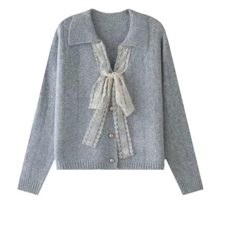 

Женский осенне-зимний новый маленький вязаный кардиган топ с нежным ветром, бантом и шнуровкой