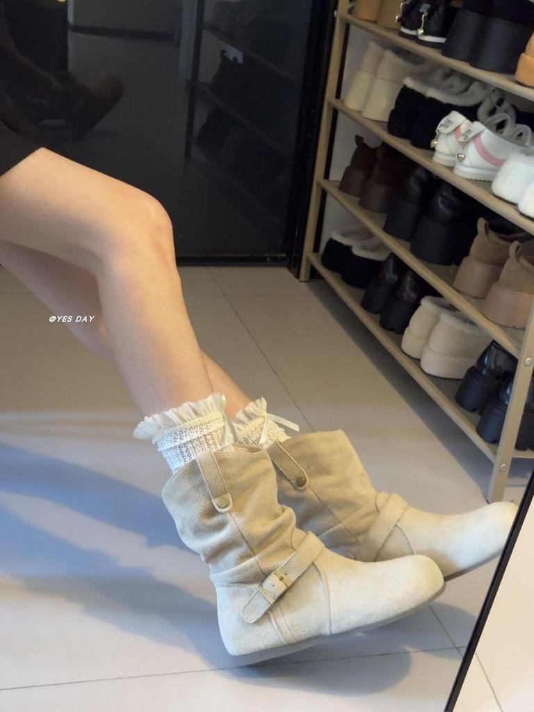 Round Toe Suede Buckle Ankle Boots - 2025 Fall Collection for Women