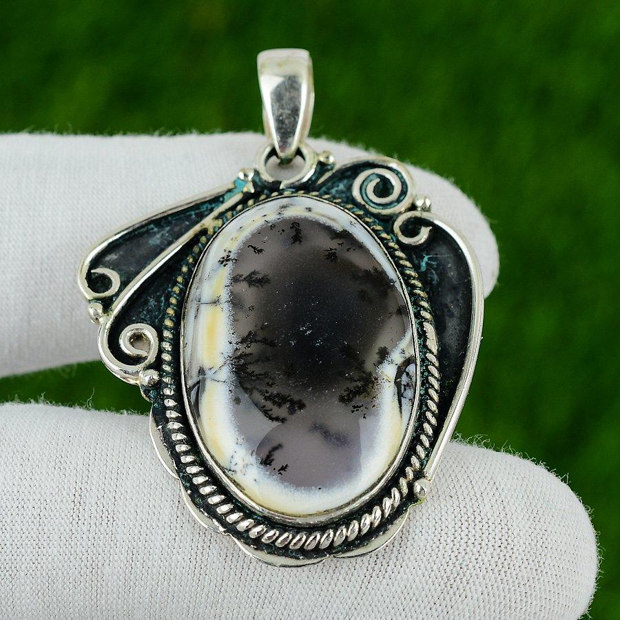 Natürlicher Dendritenopal Edelstein Schmuck 925 Sterlingsilber Anhänger für Frauen