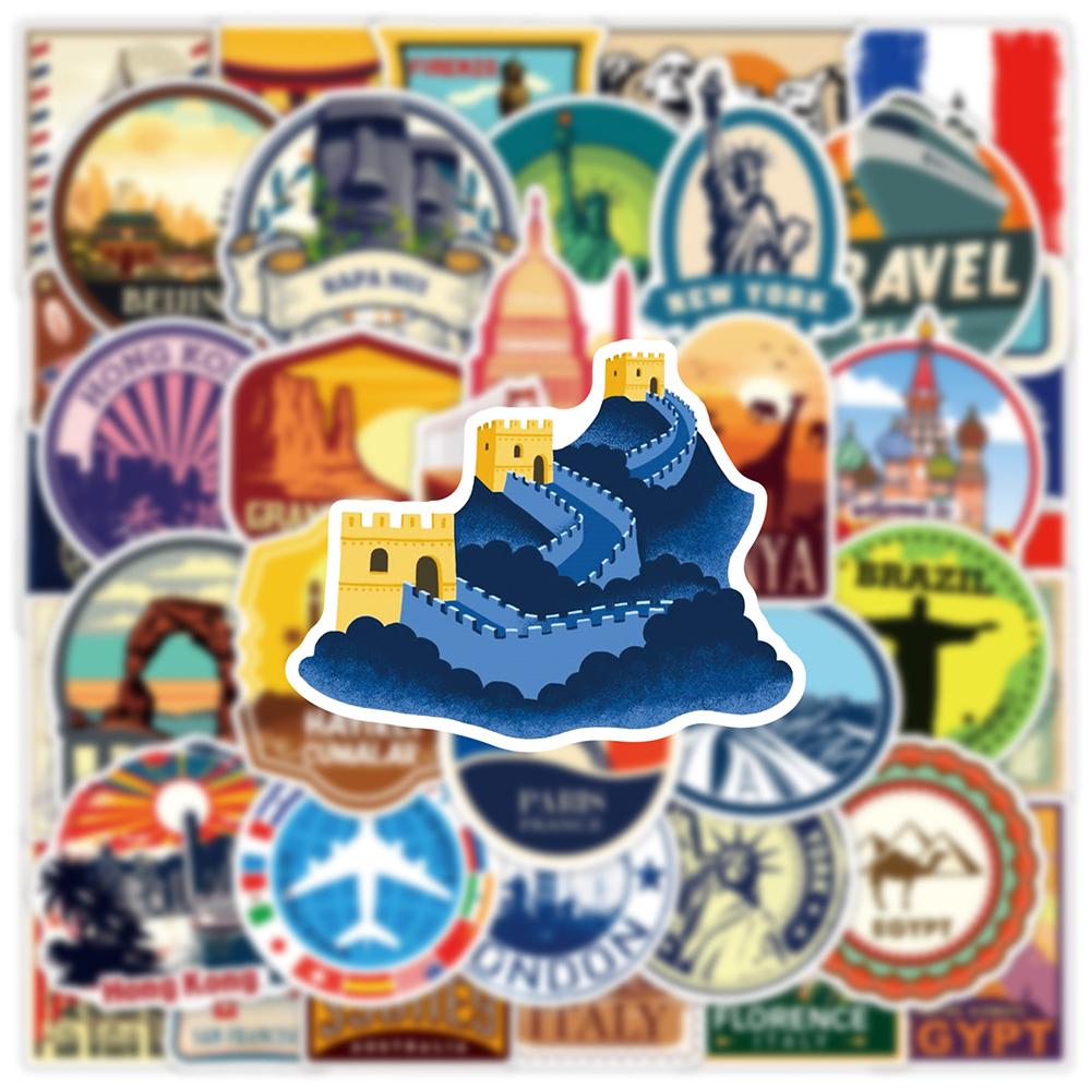 10/30/50pcs Funny Cartoon World Travel Graffiti Stickers Toy Gift Waterproof DIY Phone Luggage Laptop Skateboard Vintage Sticker