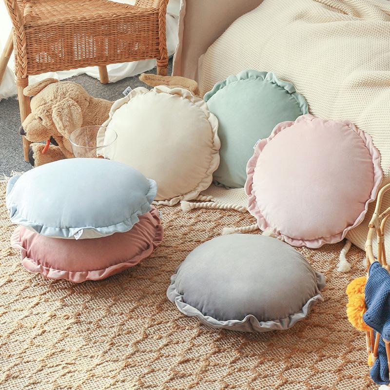 Ins Nordic Simple Round Cushion Cute Sofa Pillow Super Soft Waist Pillow Bay Window Girl Room Decor Pouf  Lace Pleated Futon