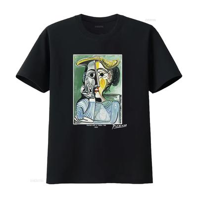 Vintage 1995 XL Picasso Konst T-shirt Kvinna med Gul Hatt Tryck Unik Design för Älskare vintage Tvättad Unisex Bekväm