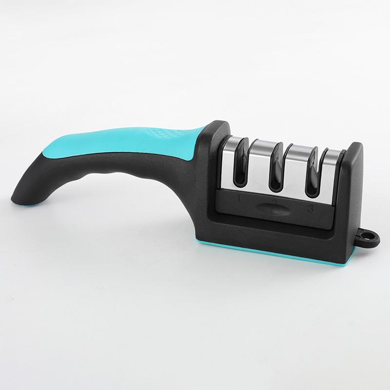 

Кухонная 3-секционная точилка для ножей Бытовая многофункциональная ручная трехцелевая черная точильный камень. XXL синий