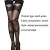 1 Pair High Socks Elastic Lace Decor Spandex Black Stripes Stockings for Honeymoon
