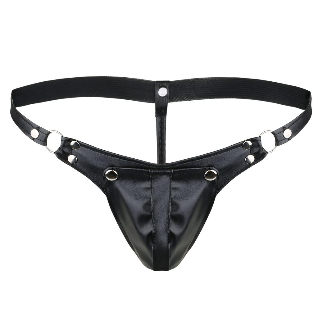 Lingerie Sexy en Faux Cuir pour Homme Poche Bulge String Culottes Slips à Boucle String Jockstrap Sous-vêtements Gay pour Homme