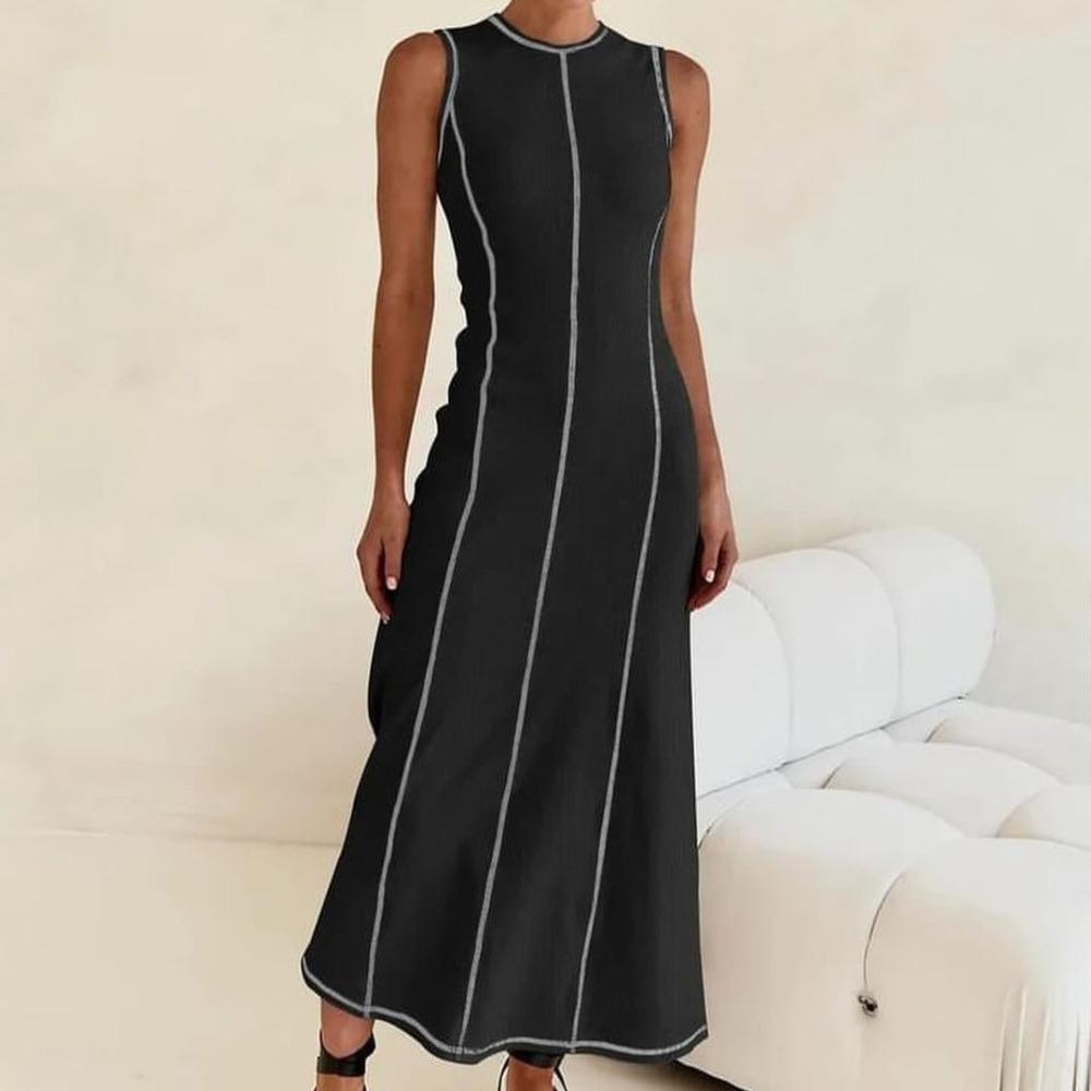 European and American Women's Clothing New Y2K Design Sense Knitted Dress Fashion Round Neck Sleeveless Retro Slim Dress