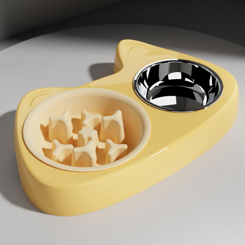 2-in-1 Slow Feeding Bowl for Pets with Double Stainless Steel Bowls - Anti-choking Food and Water Bowl for Dogs/cats,