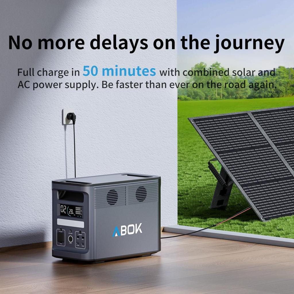 ABOK ark2000 Draagbaar Energie Station - 2000W Vermogen - 1536Wh LiFePO4 Batterij - 7 Uitgangspoorten - 1,5-2 uur Snel Opladen - Slimme App Bediening