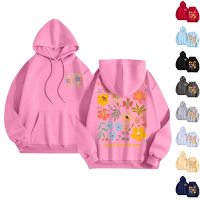 Damska Moda Casual Długi Rękaw Drukowany Okrągły Dekolt Bluza Pulower Top Z Kieszeniami