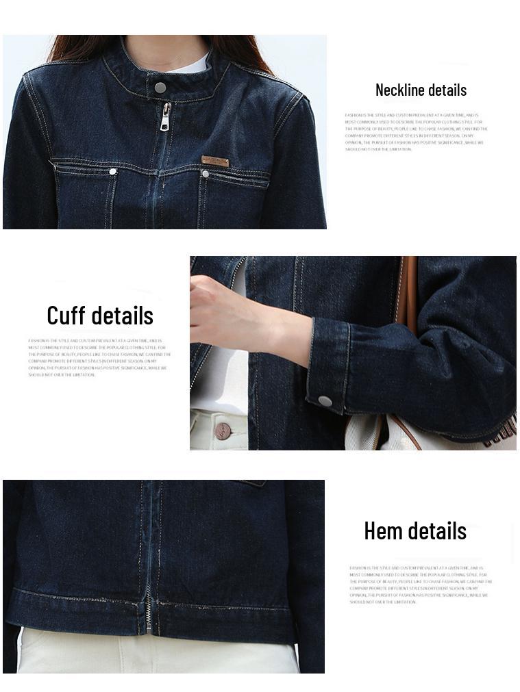 French-Style Distressed Stand Collar Zipper Motorcycle Denim Jacket