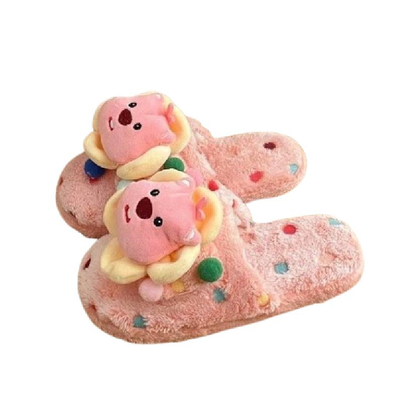 Loopy Pororo Cotton Slippers Winter Warm Indoor Living Room Plush Cartoon Shoes