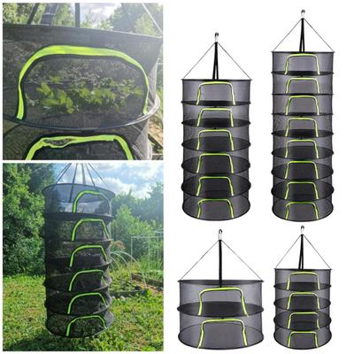 Red Plegable para Secar Hierbas de 60 cm 2/4/6/8 Capas Cesta de Malla Redonda para Secador de Plantas con Cremallera Resistente Multiusos Estante Colgante para Secar Hierbas