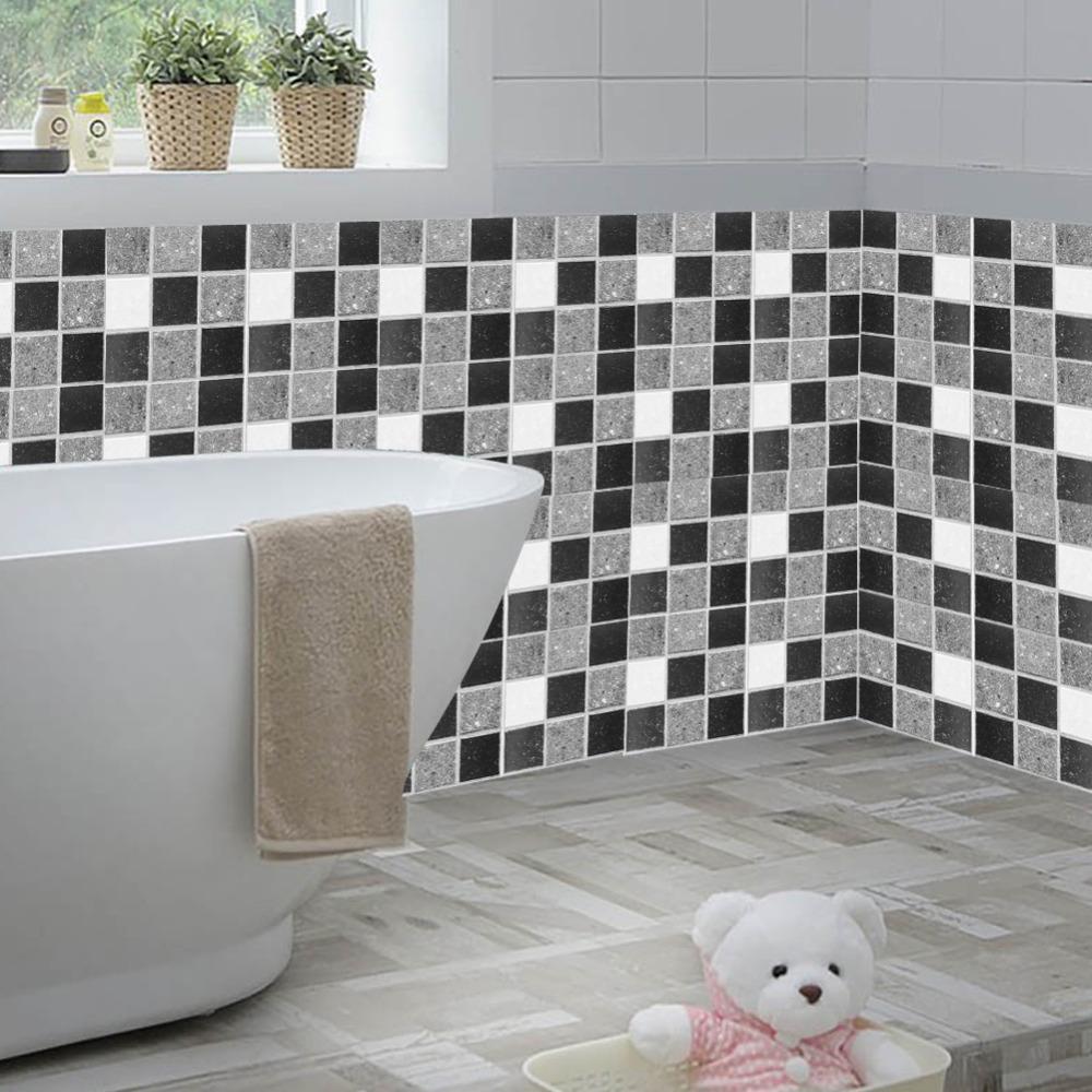 19pcs Grey Tile Wall Sticker 39.4x7.9in Self Adhesive Tile Film Home Wall Pastes Indoor Wall