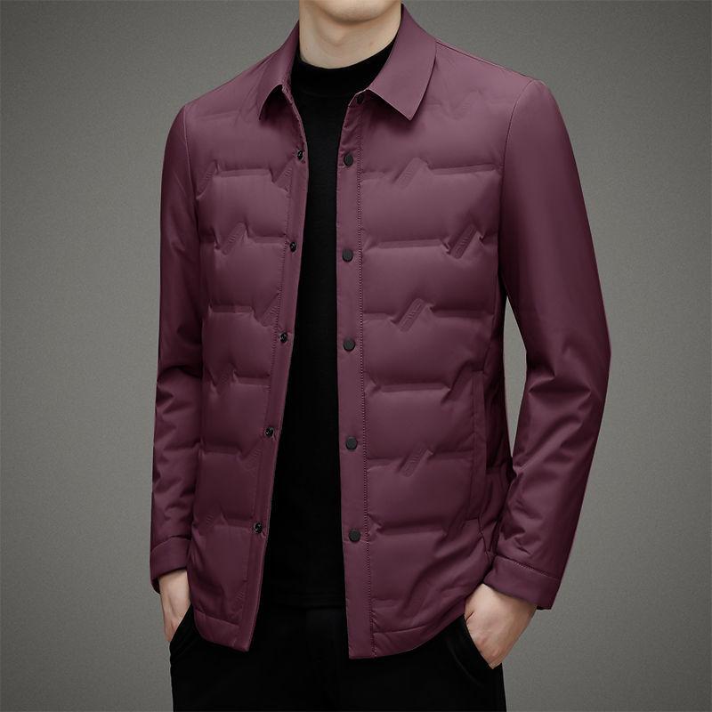 Men's Short Warm White Duck Down Winter Jacket with Turn-Down Collar – Waterproof Dad Coat