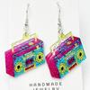 Fluorescent Shining Oil Gloss Magnetic Tape Retro Era Earrings Lightning Element Radio Women's Eye Catching Earrings Gift