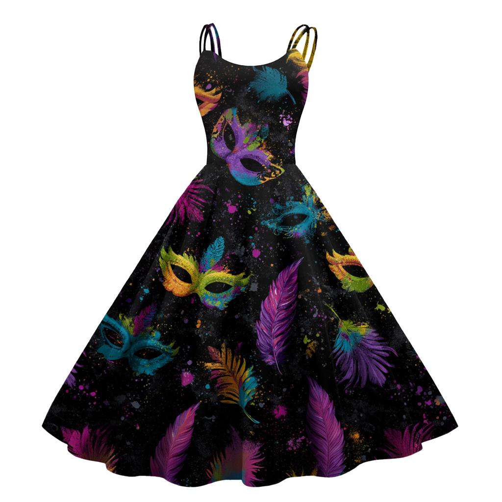 Women's Halloween Print Sexy Off-The-Shoulder Punk Vintage Dress