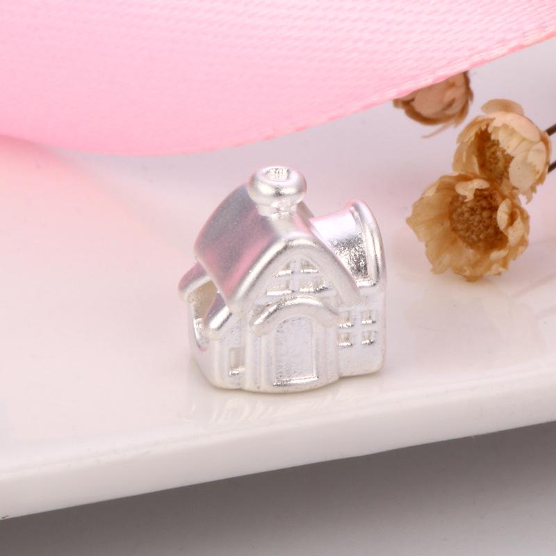 S999 Sterling Silver Princess Castle DIY Braided Rope Beads, Large Hole Beading Accessories.