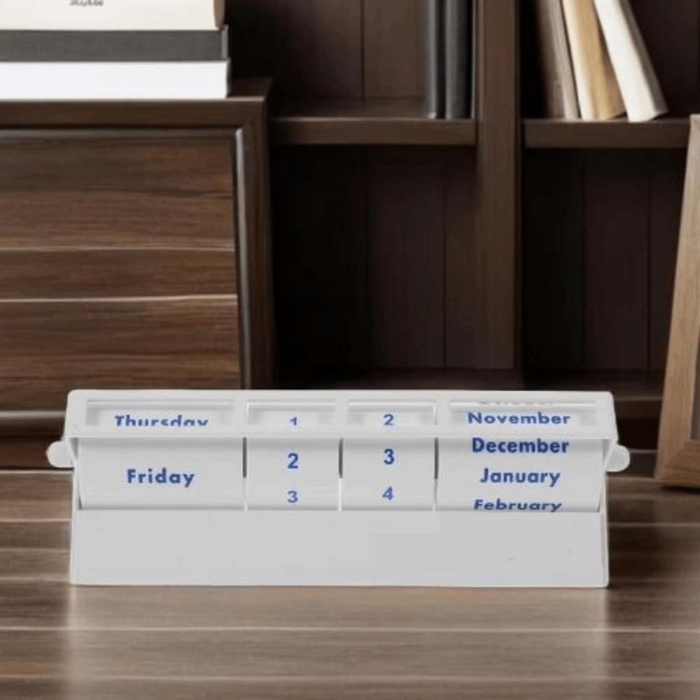 Creative Rotating Perpetual Calendar Metal Frame Desk Calendar Desktop Ornament