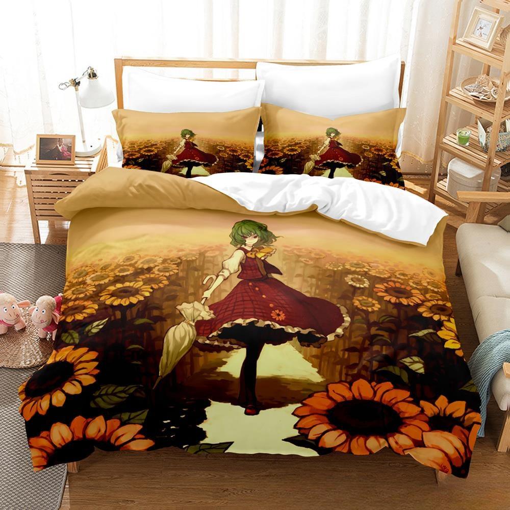 3D Druck Anime Kawaii Mädchen Yuuka Kazami Bettwäsche Set Einzelbett Twin Full Queen King Size Bettset Erwachsene Kind Schlafzimmer Bettbezug Sets