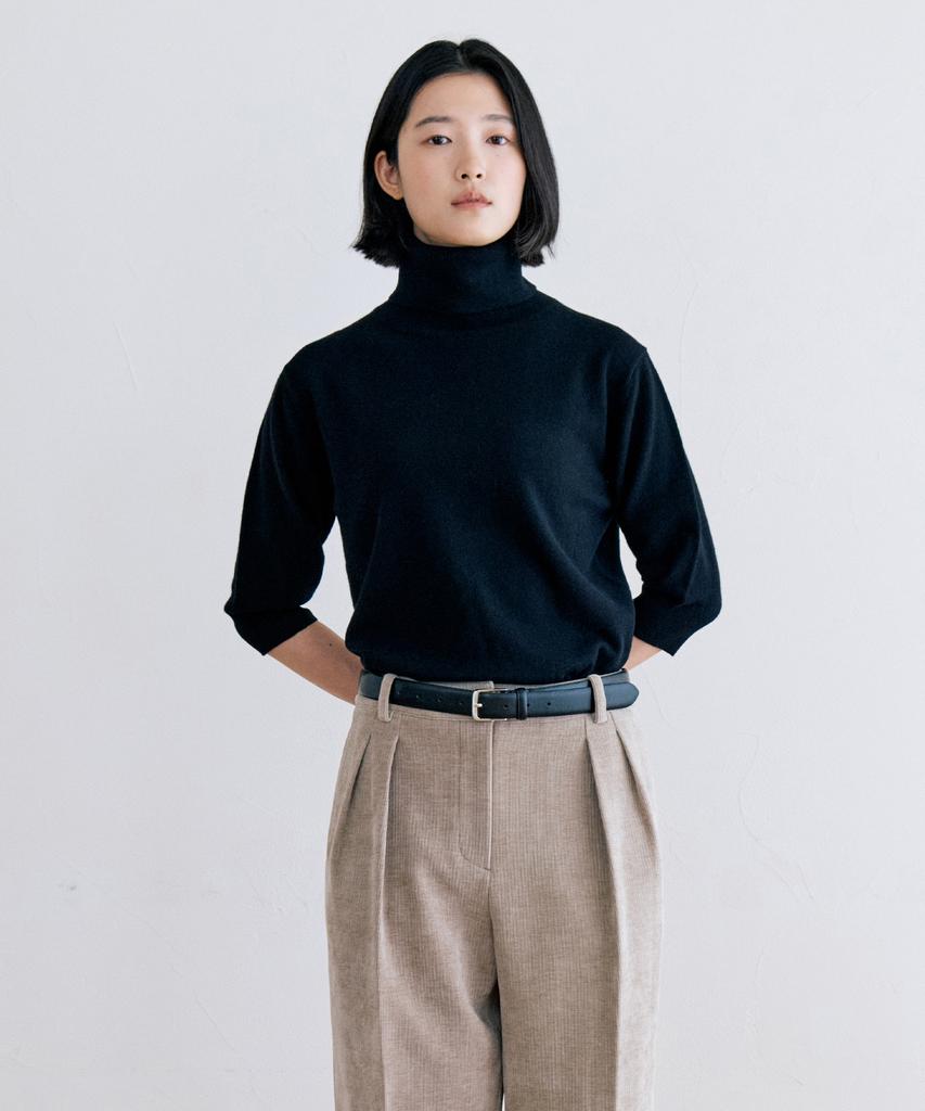 NOTIA Wool100 Turtle Neck Half Knit - Black