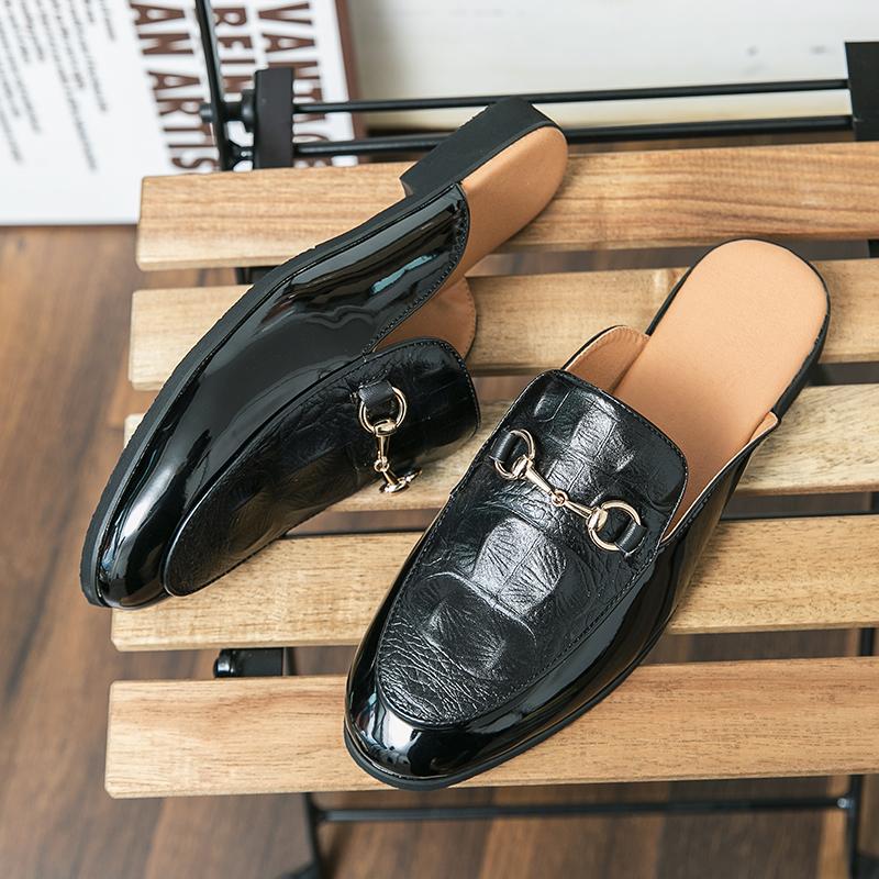 

Чоловіча мода INS Британський стиль Сліпони Напівтапочки Повсякденне взуття Лофери для водіння Весільне взуття Мокасини 48 чорний