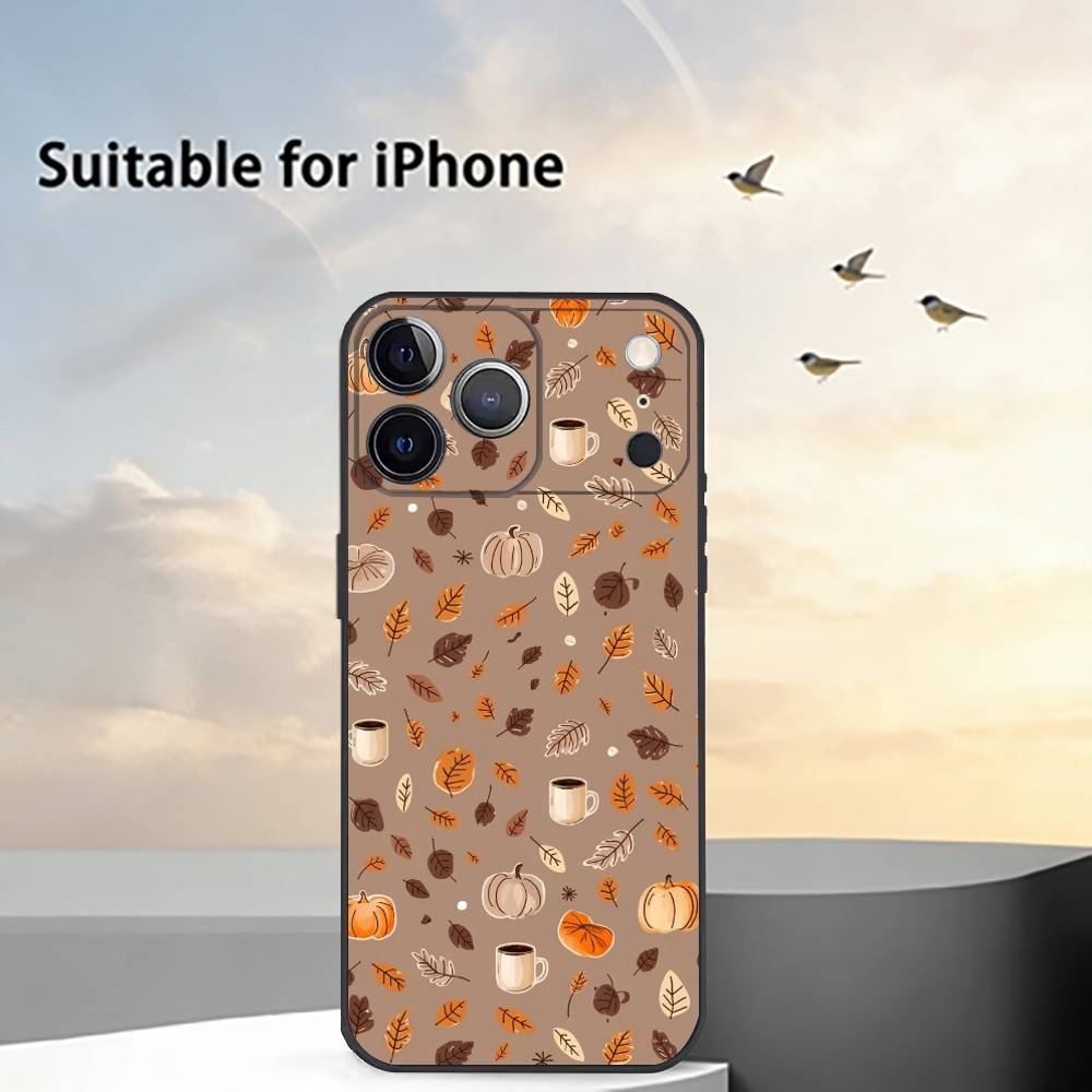 Autumn leaves P-pumpkin Phone Case For iPhone 17, 16,15,14,13,12,11 Plus,Pro Max, Others Soft Black Cover