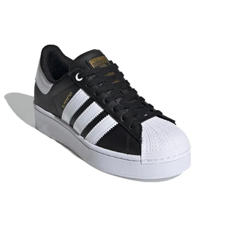 adidas Womens Superstar Bold 'Core Black' (women's sizes) Core Black / Cloud White / Gold Metallic Skate Shoes FV3335
