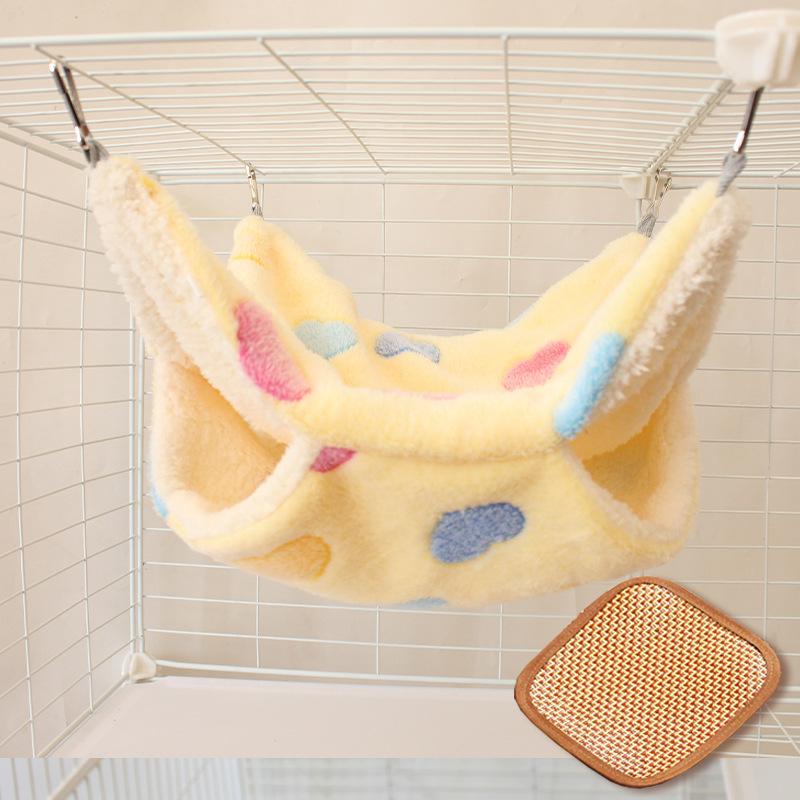 Gemütliche Doppellagen-Hängematte mit Blumenzweig für Gleithörnchen & kleine Haustiere - Plüsch-Samt Herbst/Winter-Bett