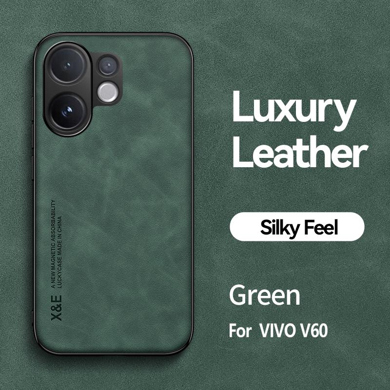 KEYSION Luxury Retro PU Leather Phone Case for VIVO V60 Soft Silicone+PC Shockproof Phone Back Cover for VIVO V60 5G