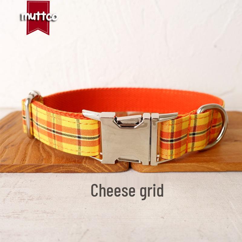 MUTTCO Adjustable Orange Yellow Plaid Dog Collar UDC-098 M
