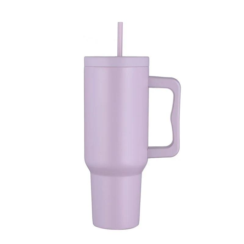 40oz Stainless Steel Handle Cup Double-layer Thermos Cup Sport Kettle for Men and Women Vacuum Cold-insulated Car Cup with Straw