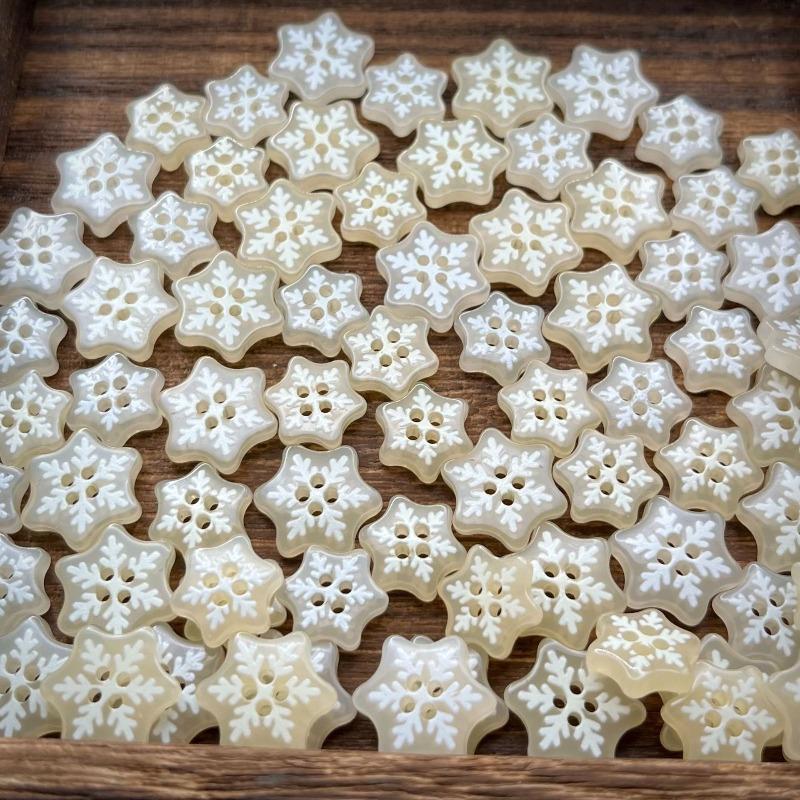 10pcs Snowflake Resin Button, White Handmade Decorative Scrapbook DIY Crafts Baby Clothing Accessorie Bead Jewelry
