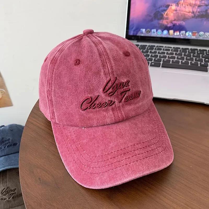 Retro Washed Cotton Baseball Caps for Women Embroidery Letter Hip Hop Sun Hats Solid Color Outdoor Girl Sunshade Duck Tongue Cap