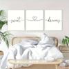 3pcs Minimalist Black and White "Sweet Dreams" Canvas Art Prints - Frameless, Modern Bedroom Decor with Heart Design, 2D Wall Ar