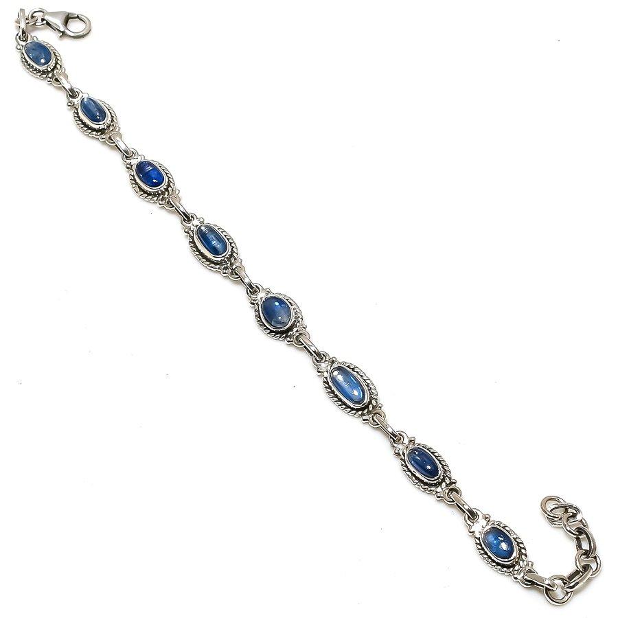 

Natural Blue Kyanite Gemstone 925 Solid Sterling Silver Gift Bracelet 7-8 U7p96