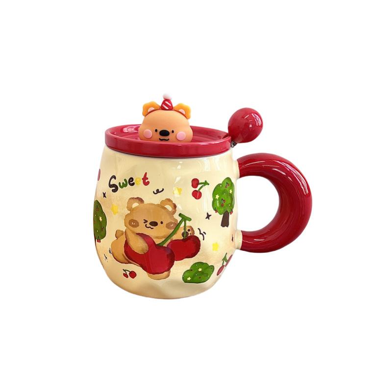 Cute Bear Mug With Lid Spoon High Value Ceramic Water Cup Girls Household Cup Coffee Breakfast Cup Children