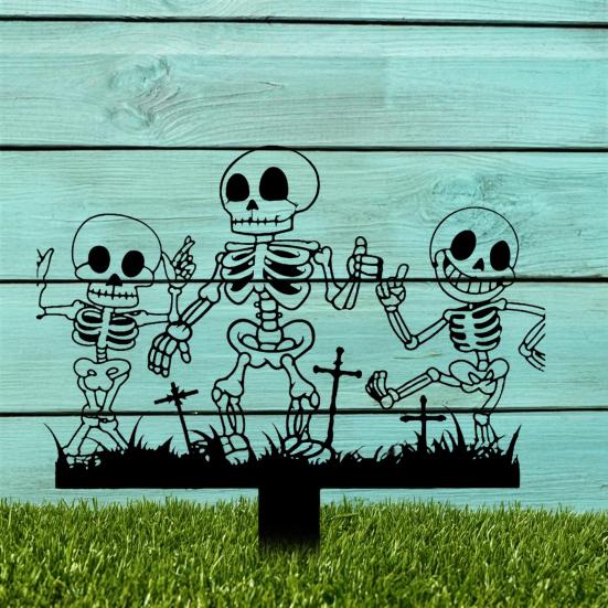 Halloween Garden Stake Metal Art Flying Witch Sign Skeleton Zombie