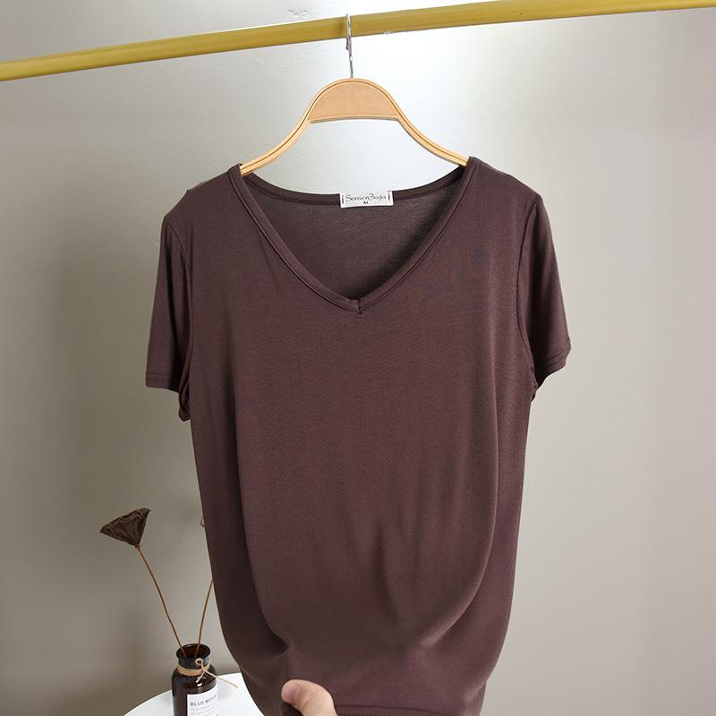 Damen V-Ausschnitt Kurzarm T-Shirt Lockerer Schnitt Pendler Freizeit Oberteil Einfarbige Modal Knitterfest Basis Layering T-Shirt Für Frühling Sommer Tägliche Kleidung