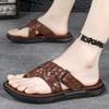 Slippers Men's Leather Surface Comfortable Soft Bottom High-end Niche Design One-word Street Shot Outside Wear Internet Celebrity Cool Slippers