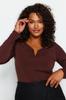  Women's Plus Size Blouse Black V-Neck Sandy Knitted Blouse