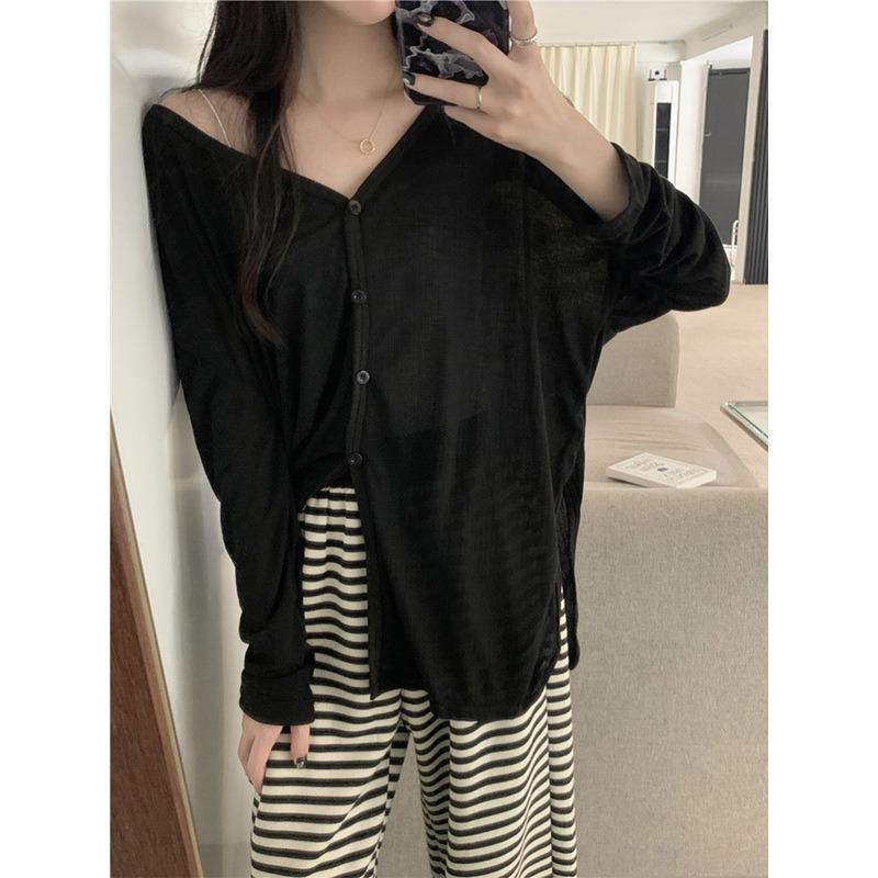 Slack loose casual knitted cardigan jacket women's autumn new large size thin top sunscreen blouse