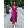 Women's Summer New V-neck Printed Lace-up Dress