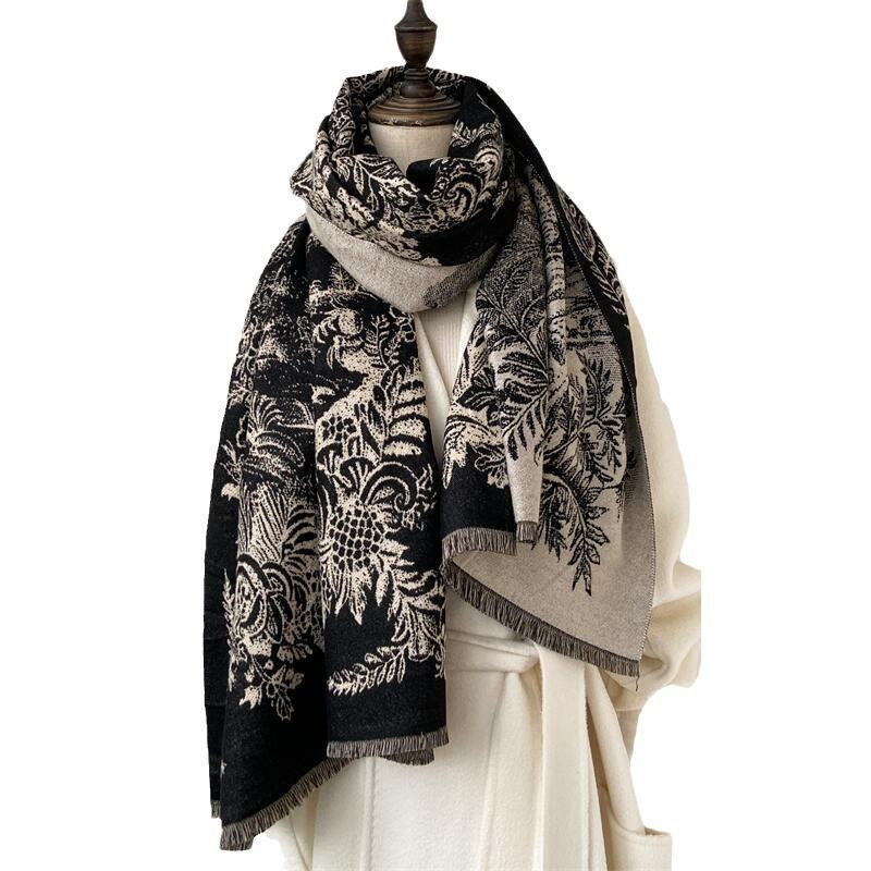 Autumn and winter new retro landscape painting elegant fashion scarf shawl high sense women's imitation cashmere warm scarf