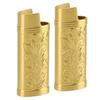 2pcs Retro Lighter Case Compact 3D Floral Stamped Engraving Zinc Alloy Protective Case Cover Gold